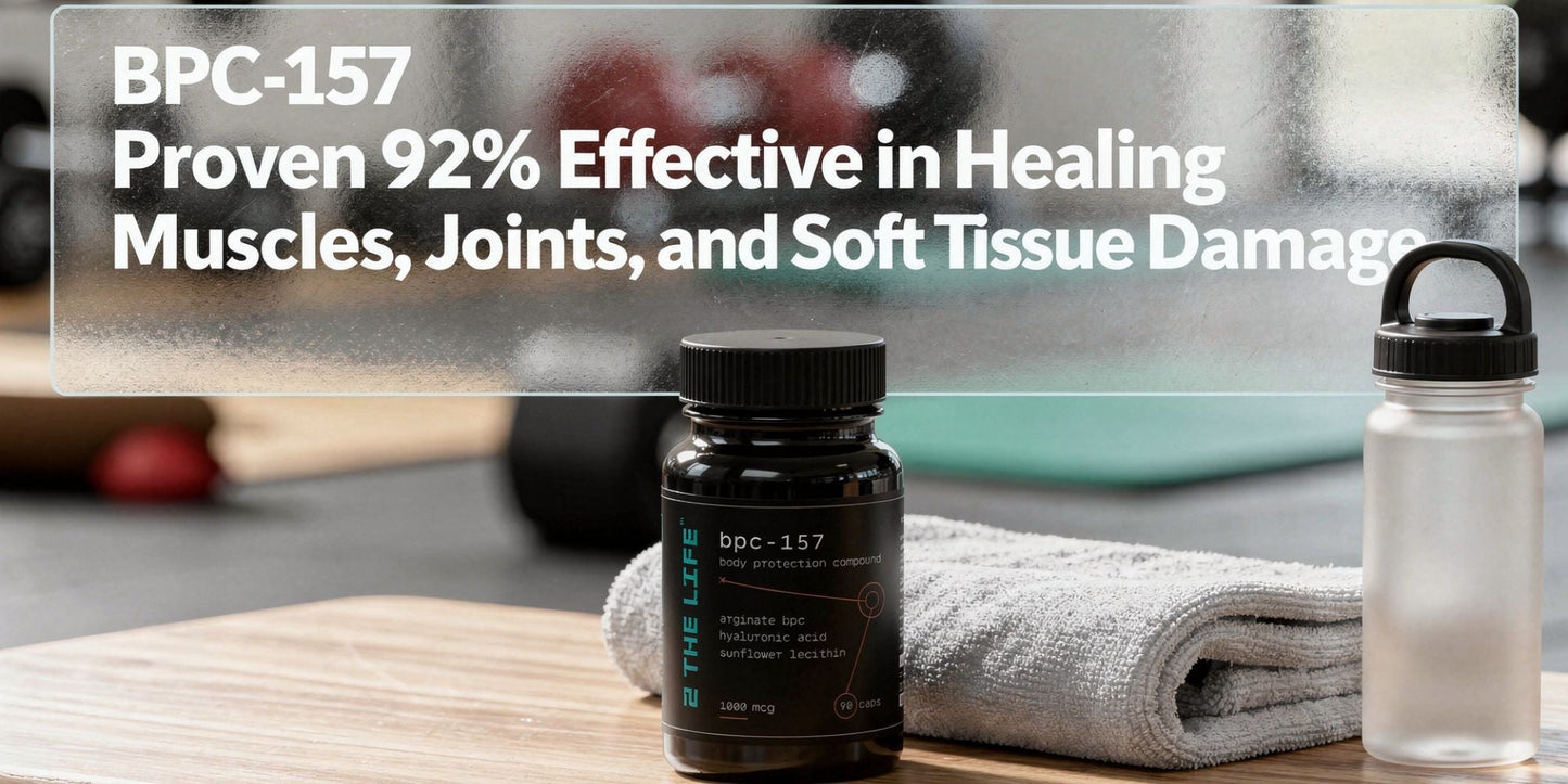 BPC-157 peptide supplement bottle on a gym bench with towel and water bottle in a training environment