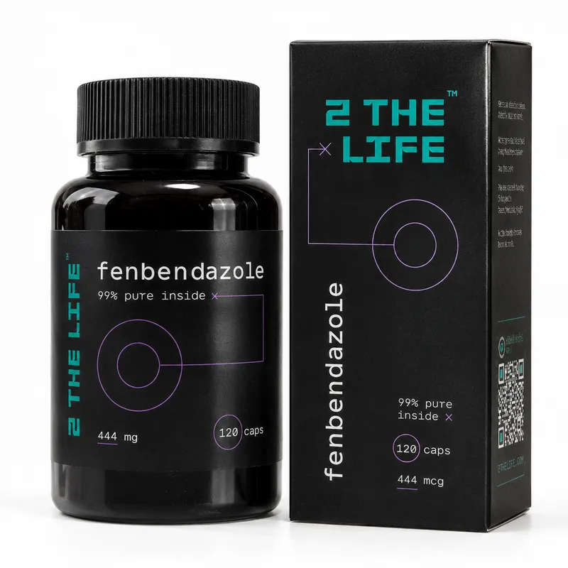 2TheLife Fenbendazole 444mg high-dose bottle with branded packaging — premium anticancer supplement, 120 capsules, 99% purity
